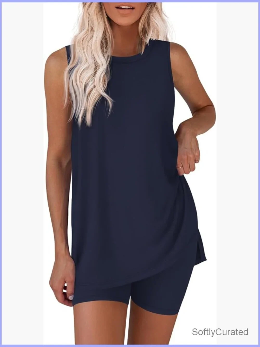 2 Piece Bike Short Set Sleeveless Lounge Wear Matching Outfit Stretch